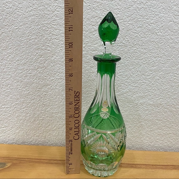 Vintage Handarbeit Nachtmann Bleikristall Bohemian Green Cut to Clear Decanter - Picture 4 of 13